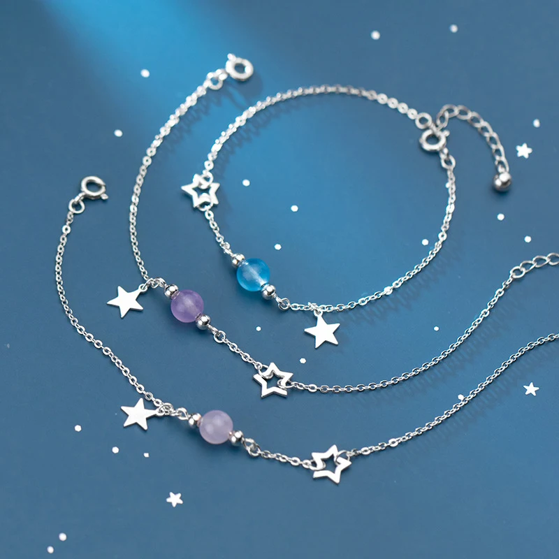 Modian Fashion 3 Color Natural Crystal Star 925 Sterling Silver Bracelet for Women Adjustable Bracelet Fine Jewelry Accessories
