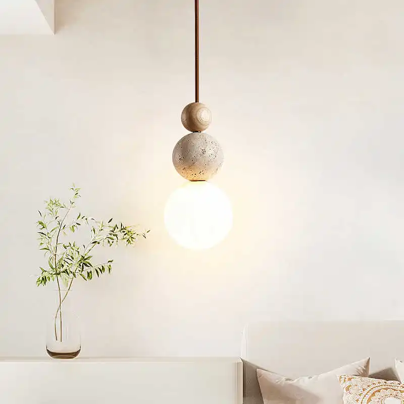 

Винтажный светодиодный подвесной светильник из камня и дерева, домашний декоративный светильник для спальни, гостиной, офиса