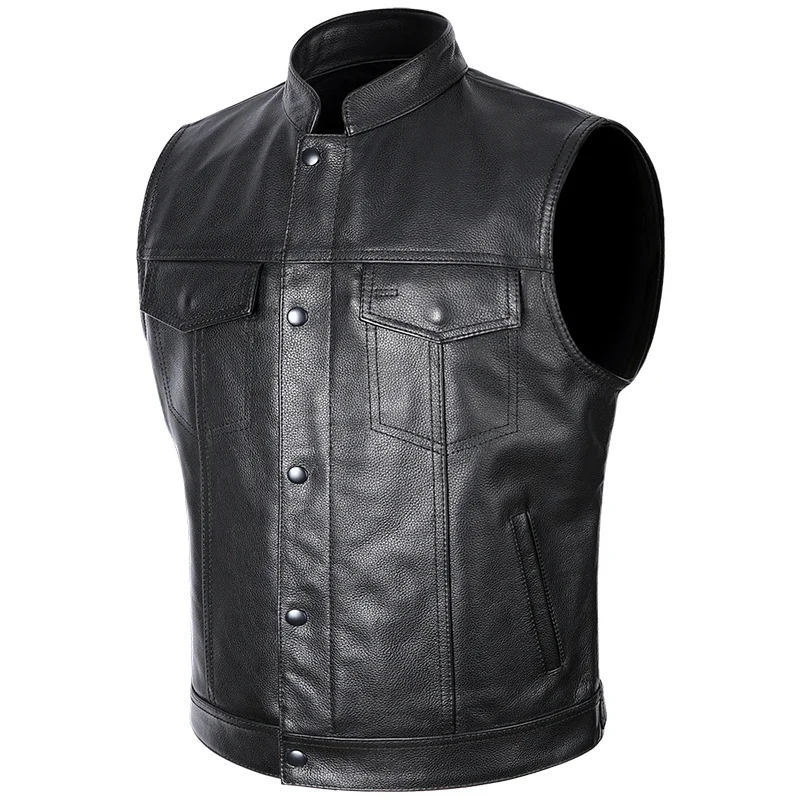 Sons of Anarchy Classical Motorcycle Biker Leather Vest Men Genuine Leather Sleeveless Jackets REAL Cowhide Motorcade Vest 6XL