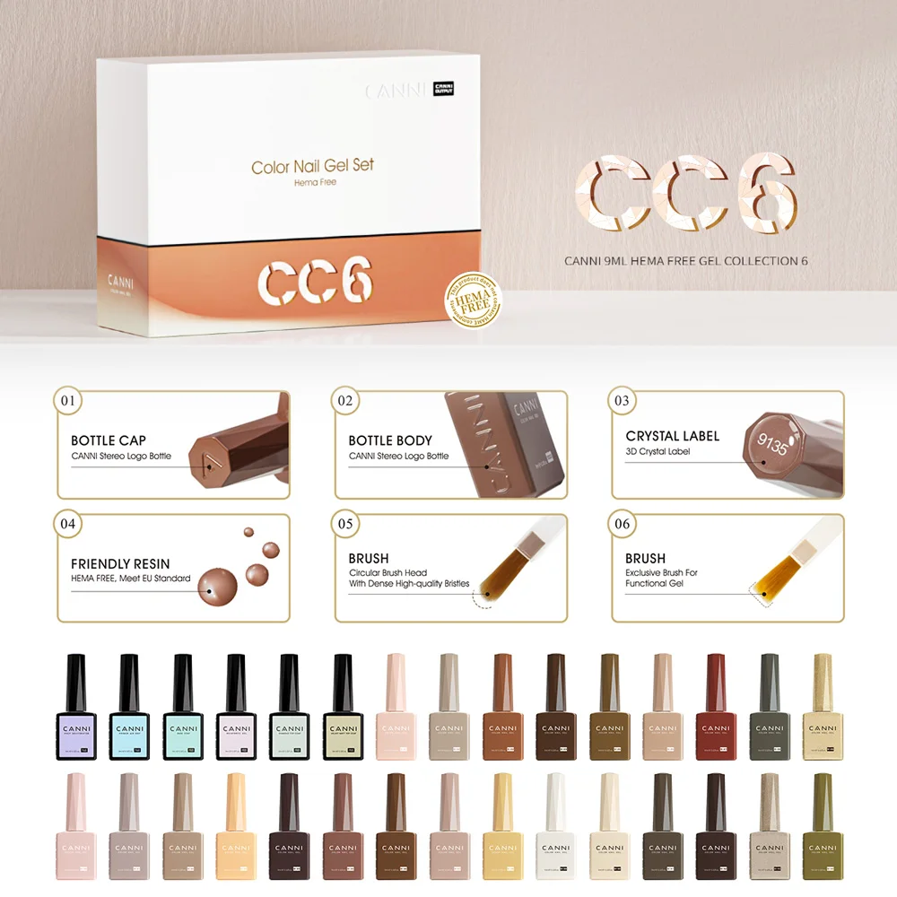 CANNI HEMA FREE Nagelgellack VIP Kit Farbkarte Diamond Top Coat 30 Stück/Set 9 ml Soak Off UV LED Nagelmaniküre CC1 bis CC7 Kit – Detail 6