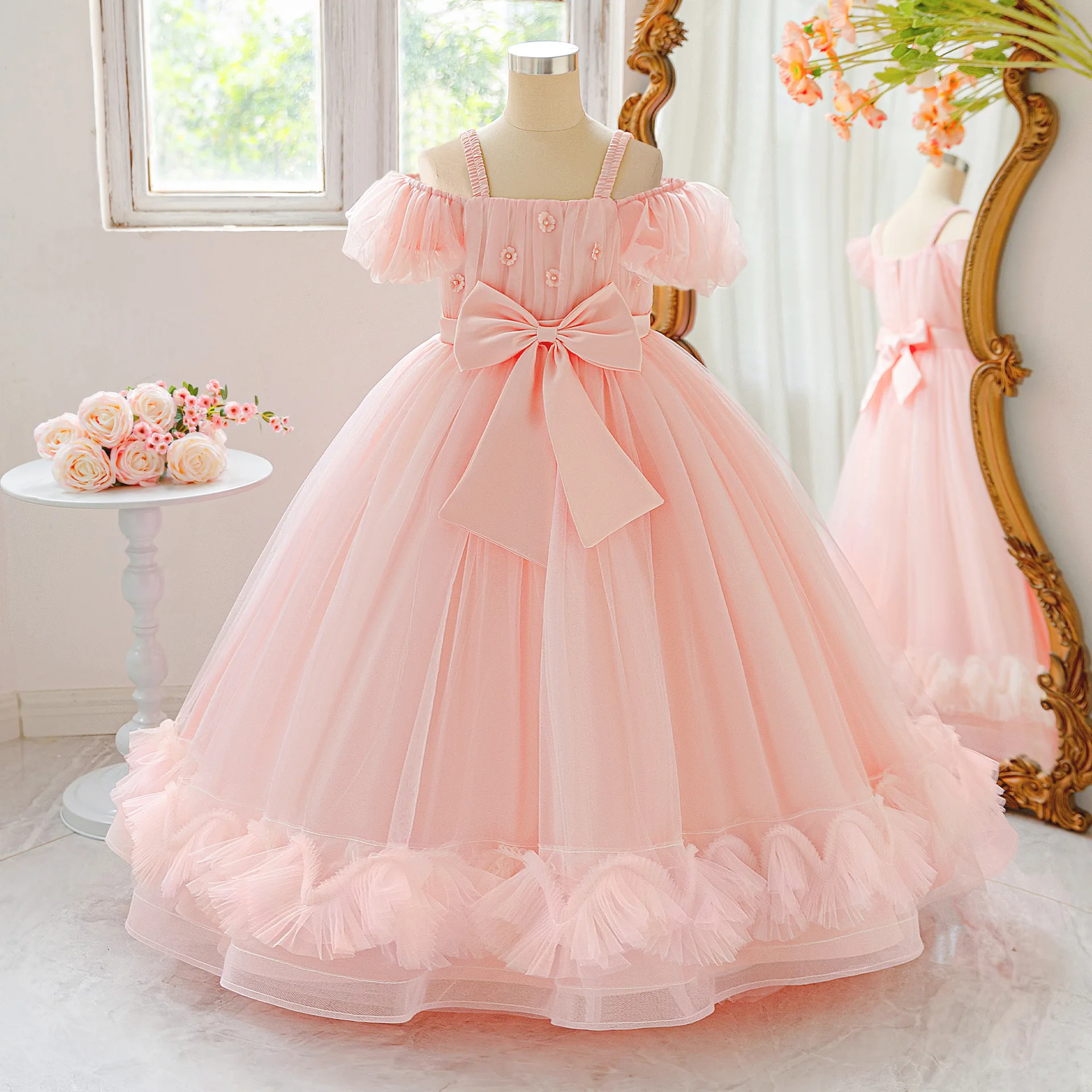 

Праздничное платье для девочек, платье принцессы с цветочным узором, элегантное детское платье для дня рождения, вечернее платье для выпускного вечера, свадьбы, подружки невесты