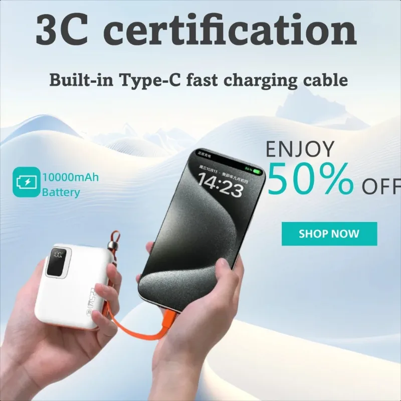 

Compact and Portable Mini with Its Own Cable Power Bank 10000 MAh Ultra-thin Small 22.5W Fast Charging Mobile Power Supply