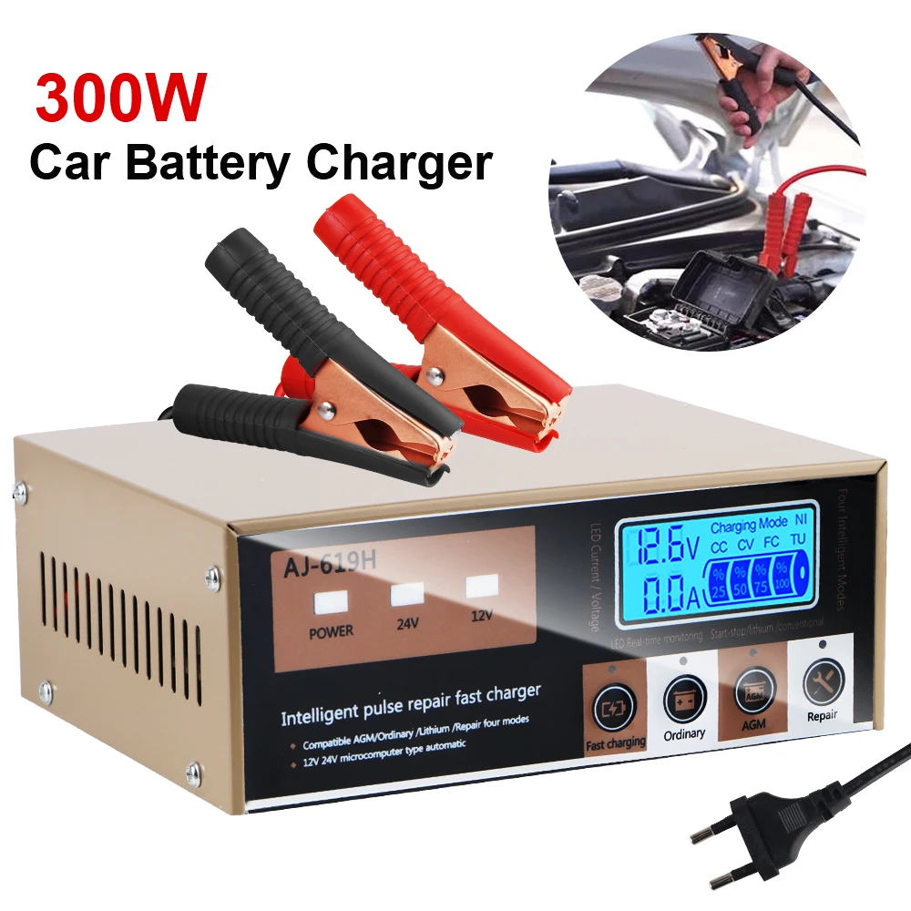 12V 24V 260W For Motorcycle SUV Truck Smart Car Battery Charger Pulse Repair Battery Charging Intelligent High Power LED Display