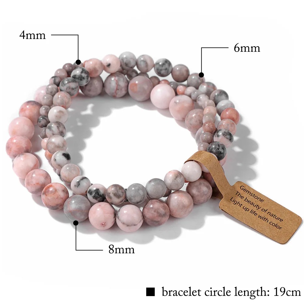 Green Agates Stone Bead Bracelet Set 4 6 8MM Natural Labradorite Opal Turquois Bracelet With Tag Stretch Bangle Jewelry Gift
