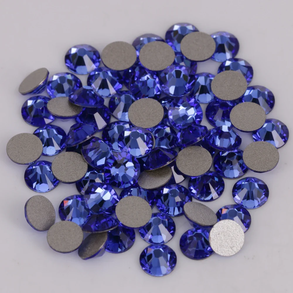 Good Quality ss3-ss34 Sapphire Flat Back Nail Art Glue On Non Hot Fix Rhinestones