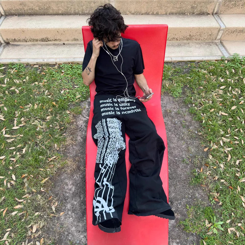 

European American Street Hip Hop Fashion High Street Street Dance Casual Pants Elastic Pants Dark Printed Street Trendy Pants