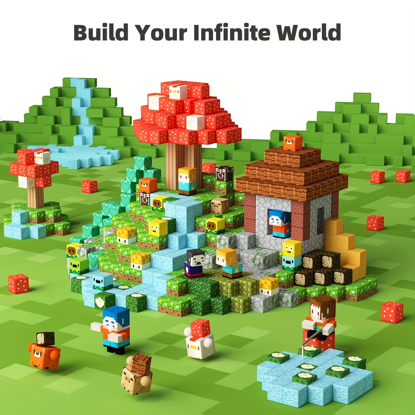 100 Uds. Bloque de construcción magnético Mine World, juego de juguetes magnéticos de mi escena famosa para niños y niñas de 3 años, juguetes sensoriales, regalo para niños pequeños