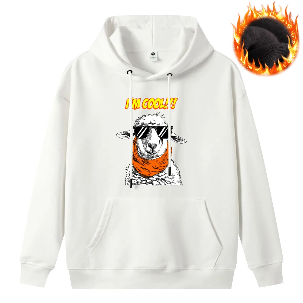 

I'm Cool Sheep Cattoon Prited Sweatshirt Casual Cozy Pullover Thick Tops Autumn Winter Mens Clothing Oversize Loose Hoodies