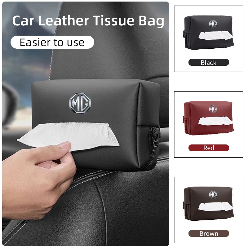 Car Tissue Box Leather Seat Back Hanging Napkins Paper Towel Bag For Morris Garages MG 3 5 6 7 HS ZS GS Hector TF GT ZR RX5