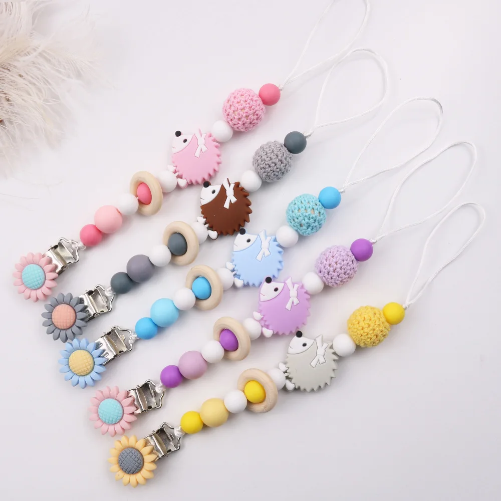 Baby Pacifier Clip Chain Food Grade Hedgehog Silicone Beads Infant Pacifier Holder Nipple Chain Gift