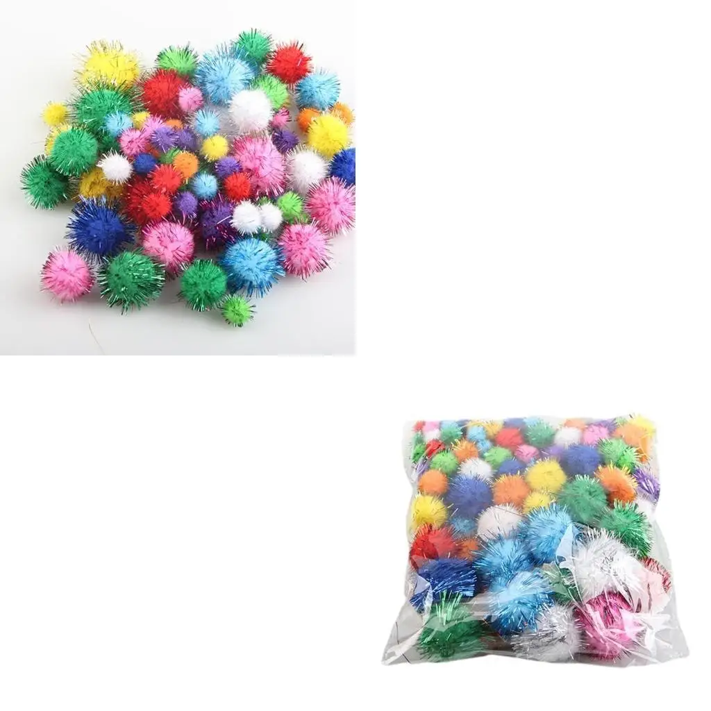 

652F 100pieces Tinsels Pompoms Appliques for DIY Hat Clothes Sewing Patches Handmade Scarves Gloves Hair Clips Accessories