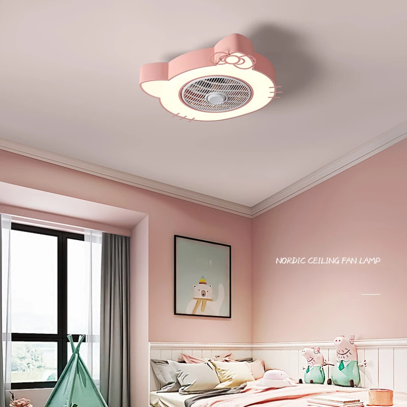 Iron modern minimalist bedroom led Children cute ceiling lamp fan integrated three-color dimming stepless dimming household