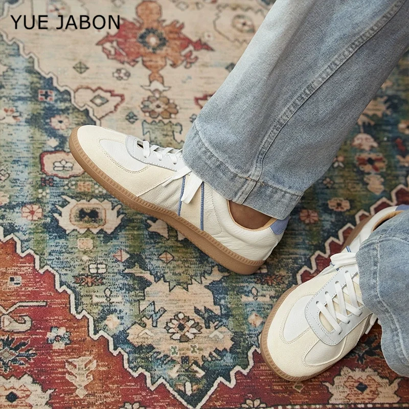 

New Men's Shoes Lace Up German White Training Shoes Genuine Leather Breathable Casual Jogging Shoes Fashionable Trendy Loafers