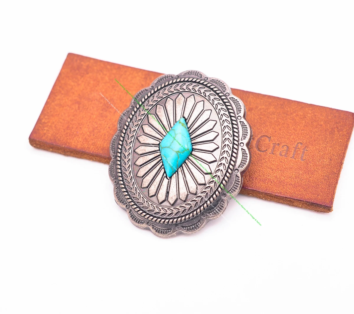 DW2338 6Pcs Vintage Silver Southeast Indian Sun Flower Turquoise Western Concho Belt Leathercraft Wallet Bag Oval Concho Decor