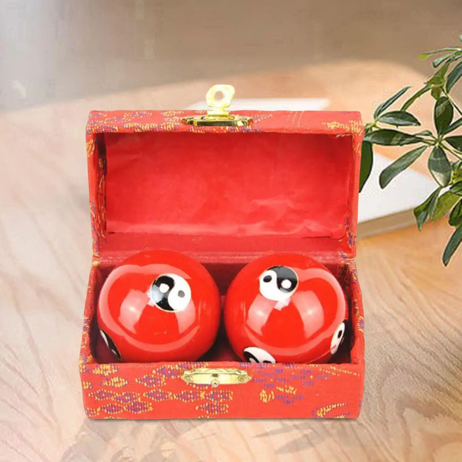 2 Pieces Massage Balls with Storage Box Hand Wrist Strengthening Relieve Stiffness Chinese Baoding Balls for Elderly Children