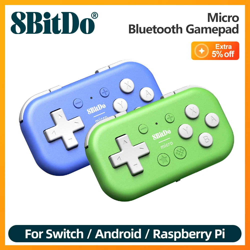 8BitDo Micro Bluetooth Controller Gamepad Pocket-sized Mini gamepad for Switch, Android, and Raspberry Pi, Support Keyboard Mode