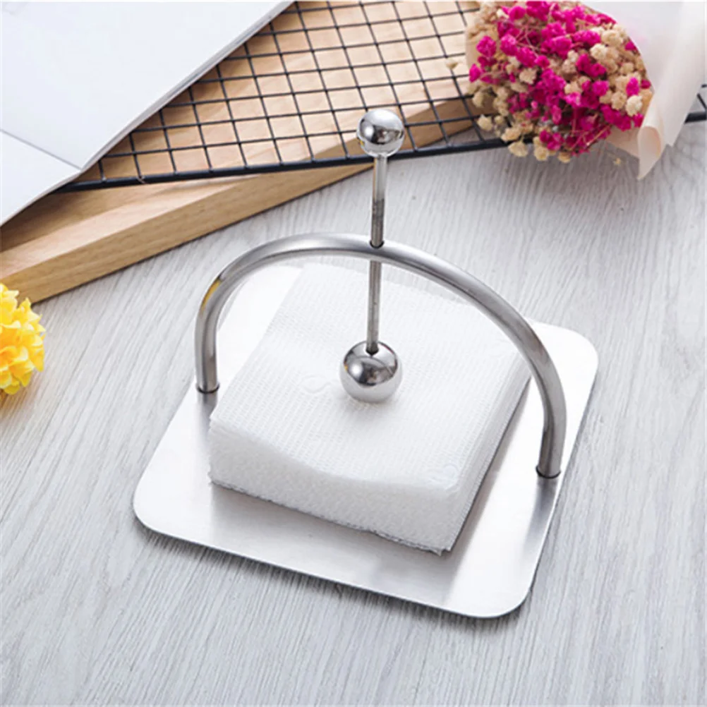 

Stainless Steel Flat Napkin Holder Household Simple Tissue Countertop Stand with Pressure Bar for Kitchen Bedroom