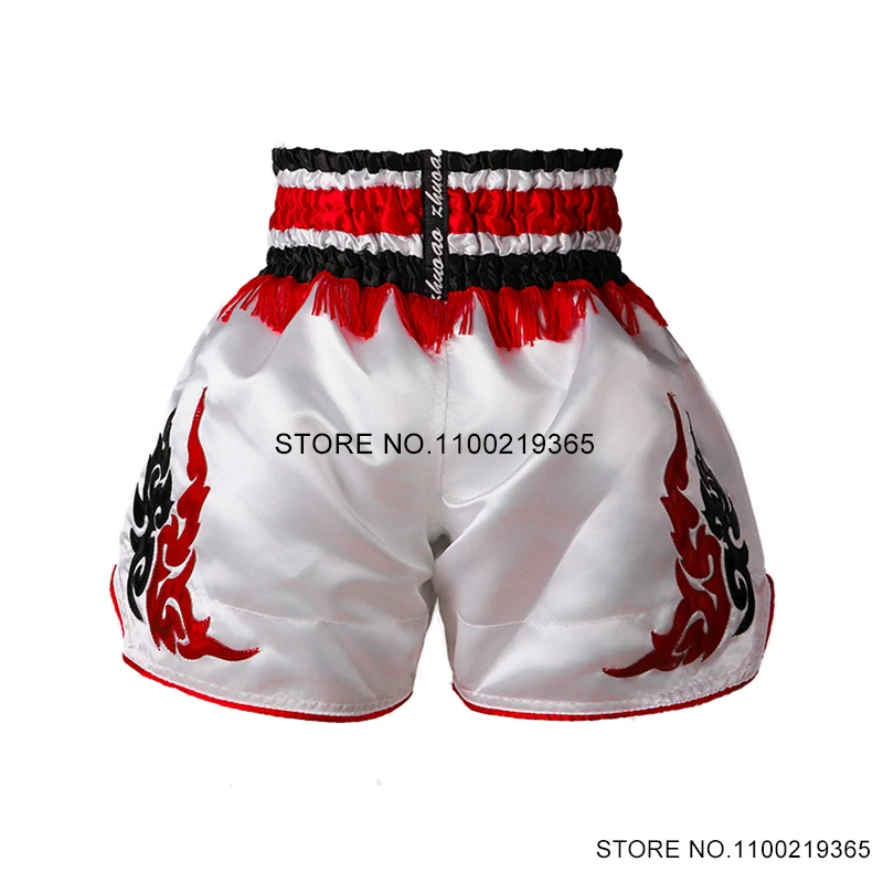 Muay Thai Pants Thai Boxing Shorts Tassels Men Women Child Thai Stripes MMA Cage Fighting Kickboxing Grappling Training Shorts