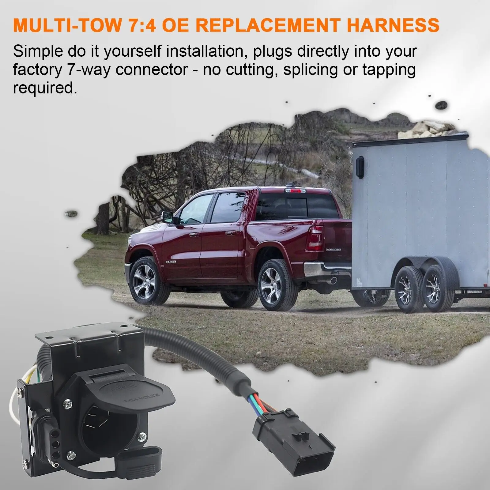 1Set Plug-In Simple Tow Harness Trailer 7:4 OEM Connector for Dodge RAM w/ Factory 7 Way 4 Way Flat Trailer Connector Car Parts