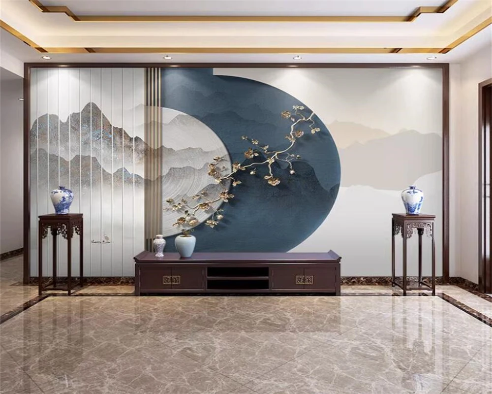 

beibehang Customized New Chinese Style Bedroom Ink Line TV Modern Luxury Abstract Living Room Sofa Wallpaper