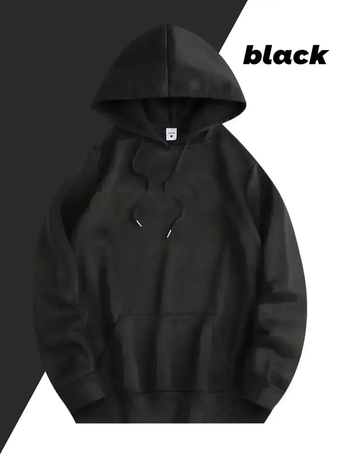 سويت شيرت كاجوال بقلنسوة مع اقتباسات روح الدعابة - خط أنيق، أسود مع نص أبيض، سترة صوفية بغطاء للرأس