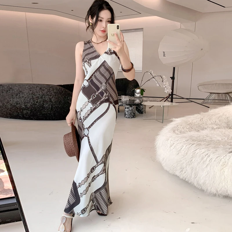 

Elegant Silk Fish Tail Dress Holiday Lady Elegant Atmosphere Improved New Chinese Style Women's Fashion Set Summer 2025