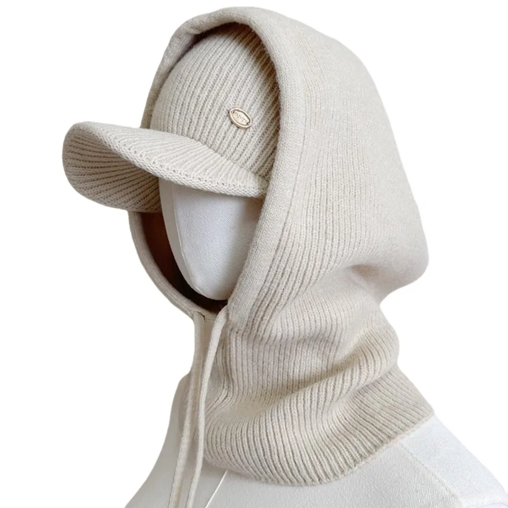 Soft Elastic Knit Balaclava Set Windproof Ribbed Texture Baseball Cap Hooded Scarf Open-top Hat Knit Beanie Hat Winter