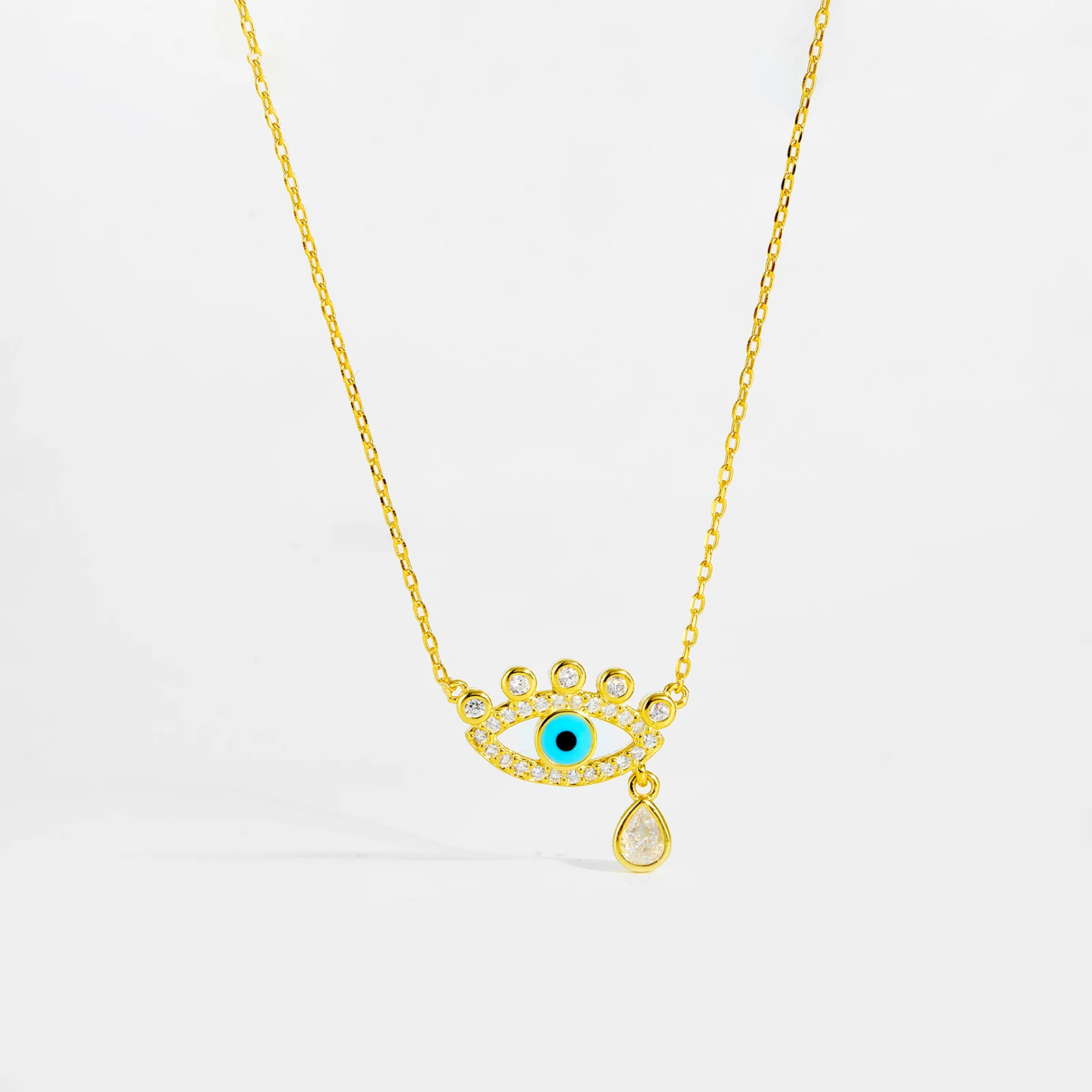 ANDYWEN 925 Sterling Silver Evil Eye Pear Shape Charm Blue Enamel Zircon CZ Long Necklace Luxury Rock Punk Gift Fashion Jewelry — zdjęcie 4