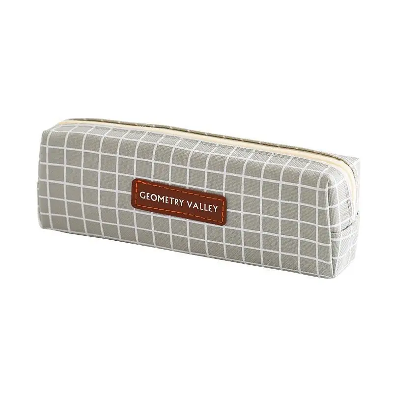 Canvas Pencil Case With Minimalist Geometric Design And Smooth Zipper Perfect For Students School Office Daily Stationery