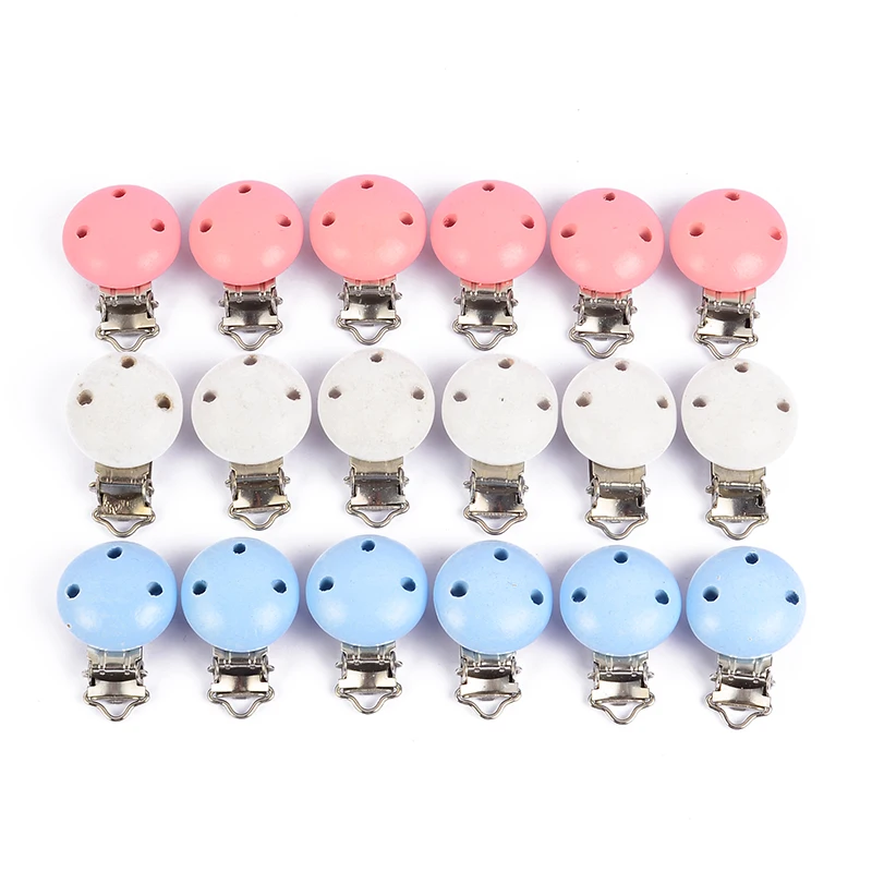 10Pcs Baby Pacifier clips 30mm Round Wooden Dummy Nipple Holder Clip for DIY Nursing Pacifier Chain Teething Toy Accessories