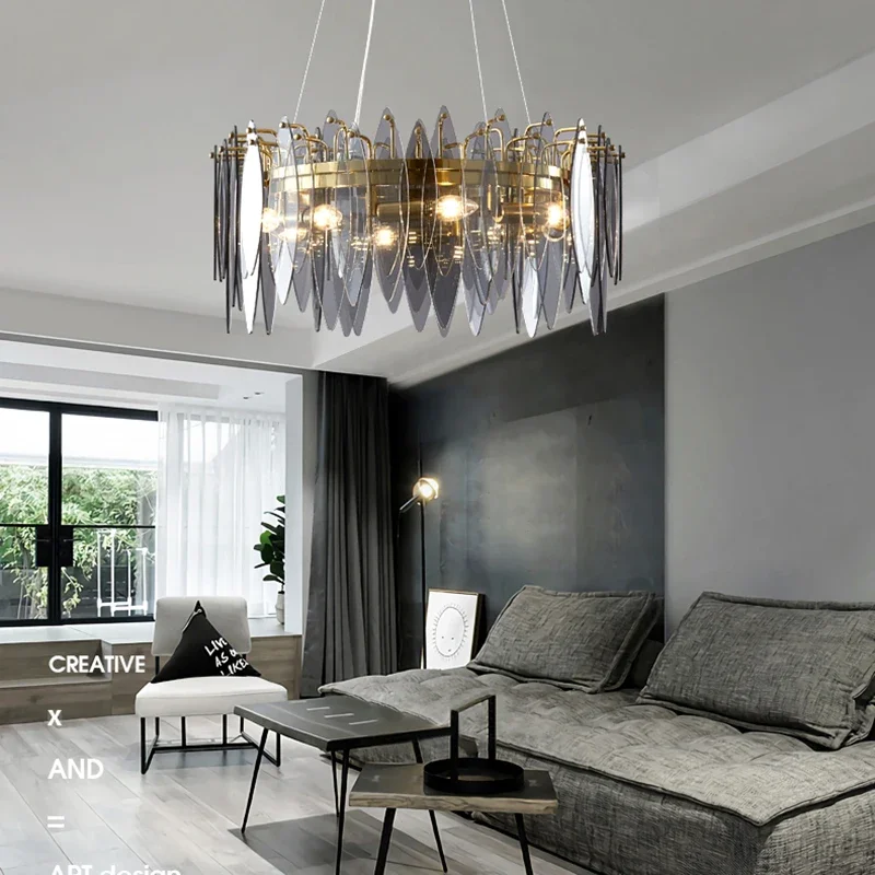 Hong Kong style light luxury living room glass chandelier Nordic bedroom study designer creative model room dining room lamp