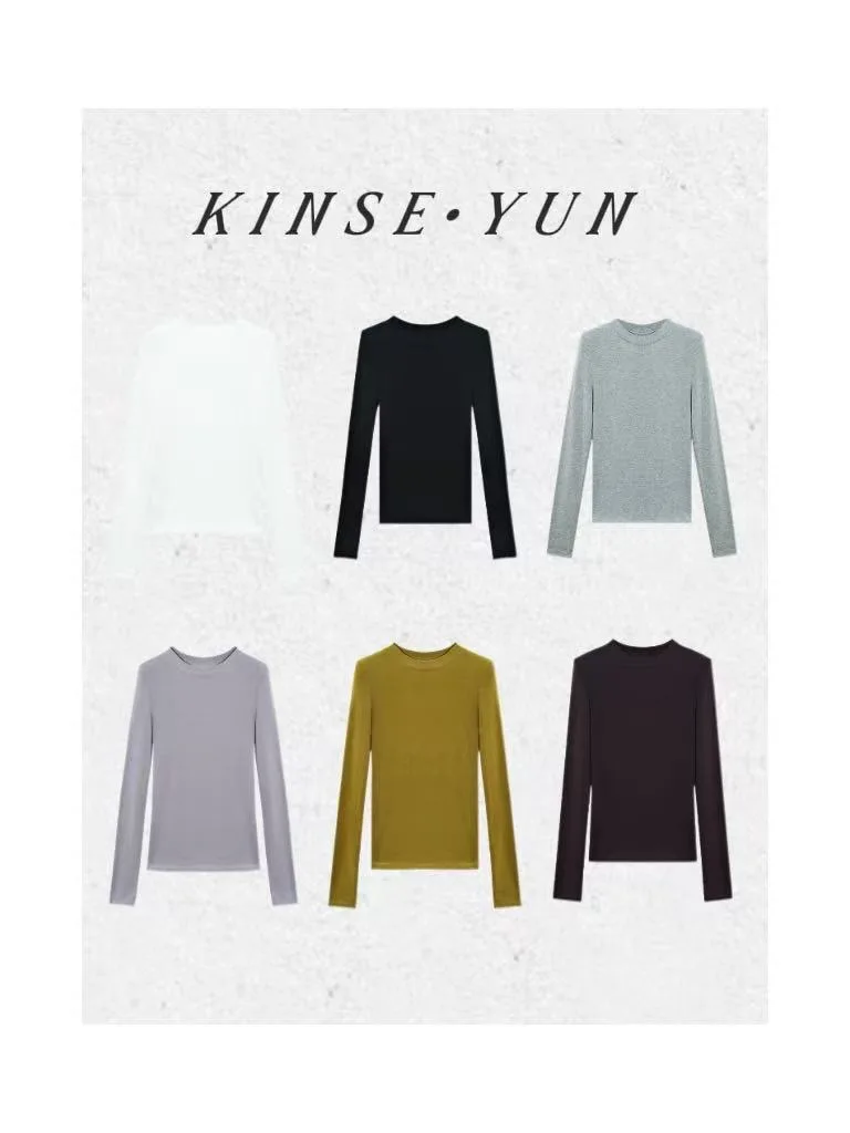 

Утепленный хлопковый лонгслив KINSE YUN 66 с круглым вырезом для повседневной носки, универсальный базовый топ для похудения, зимний вариант