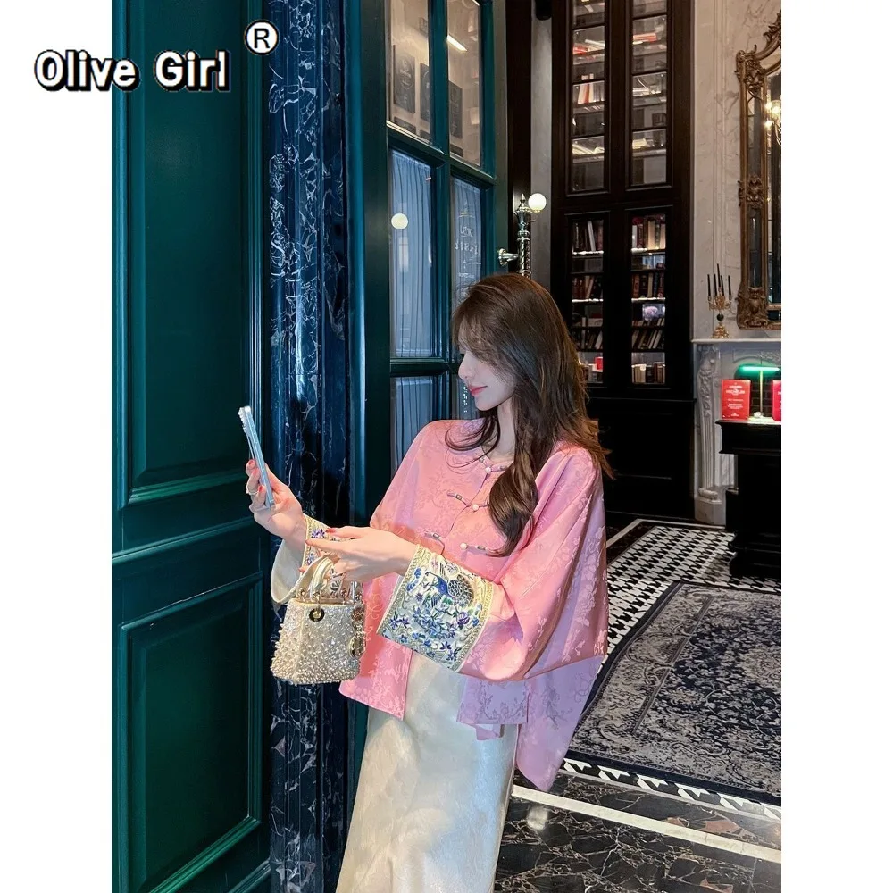 سترة الوردي الجاكار الساتان معطف قصير الملابس النسائية 2026 ربيع الخريف أنيقة الراقية المرأة #4