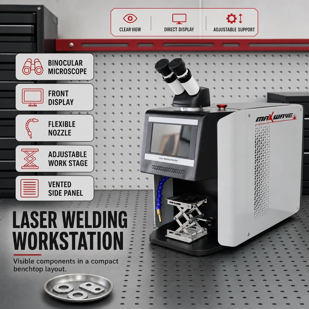 QCW Laser Welder  with Automatic Fixture, Desktop Machine for Mass Jewelry Spot Welding Production