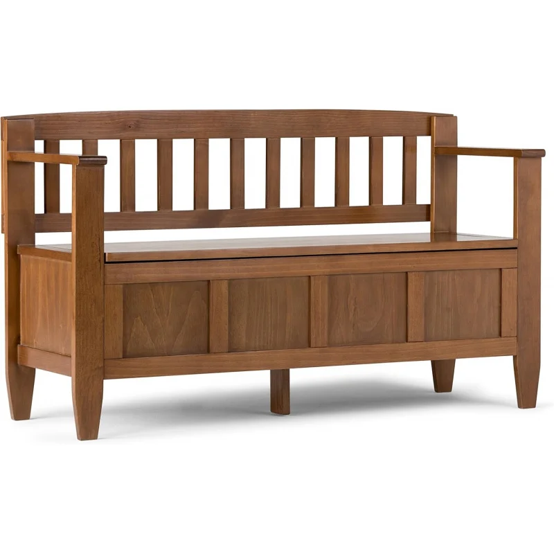 

48 Solid Wood Storage, Medium Brown, Hallway Mudroom Entryway/ Lift-Up Lid & Hidden Storage, Scratch-Resistant