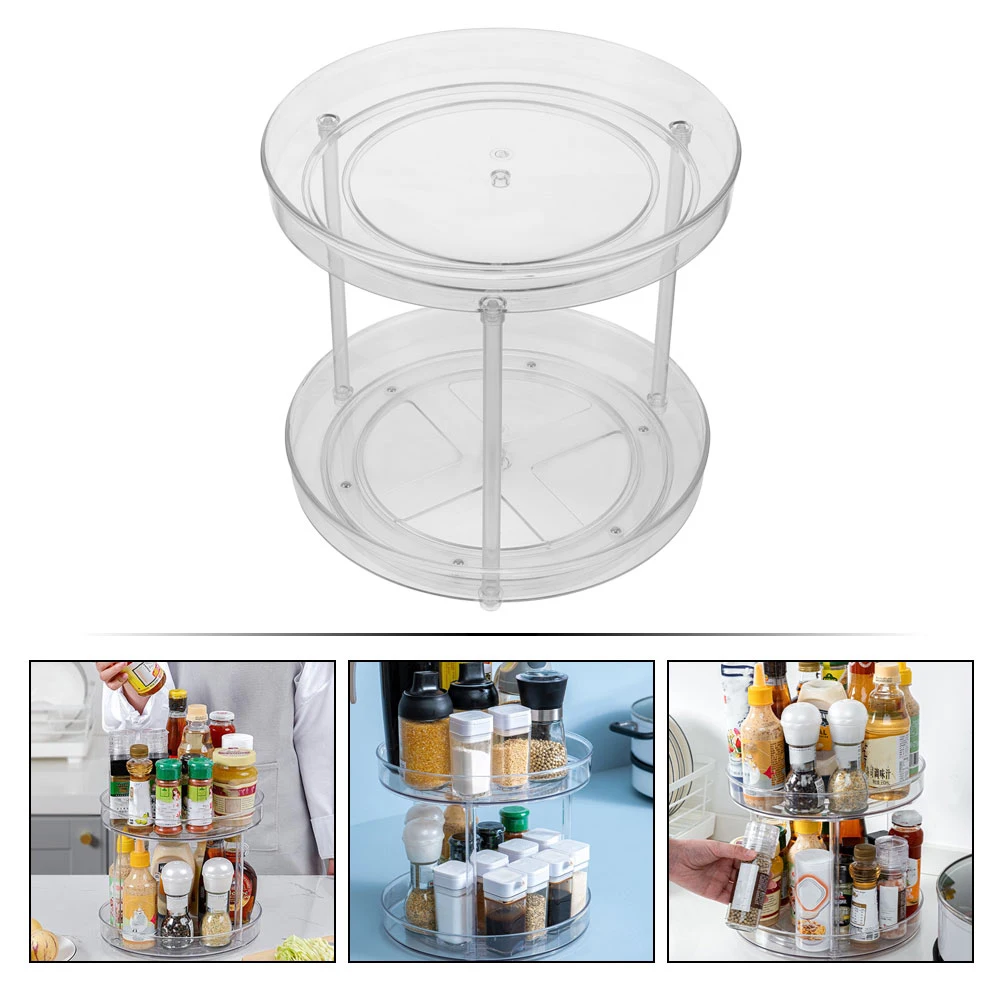 

1pc Double Layer Rotating Shelf Kitchen Organizer Spice Rack Storage Holder Bottle Can Rack Countertop Shelving Home Supplies
