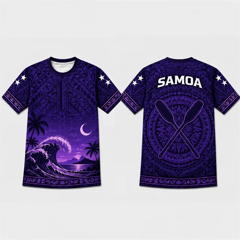 Samoa Tribal Style T Shirts For Men Fashion Polynesian Traditional Tattoo Pattern T-shirts Loose Breathable Sports Jersey
