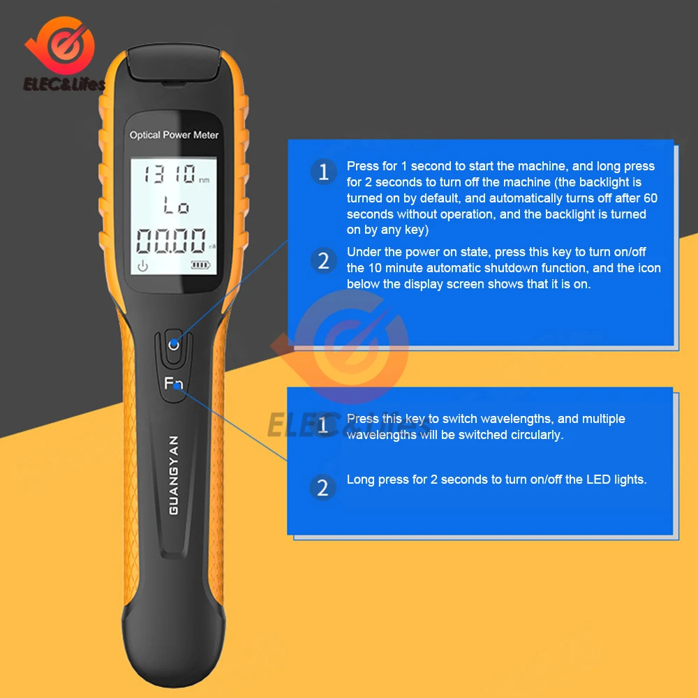 G10 Optical Power Meter New High Precision Rechargeable Battery Fiber Optic Power Meter With Flash Light OPM -70~+6 dBm
