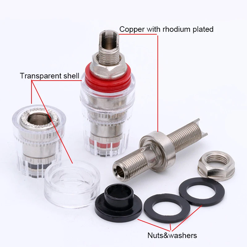 50PCS Rhodium Plated Copper 4MM Binding Post HIFI Terminals, Binding Banana Plug Connector for Speaker Amplifier Red+Black