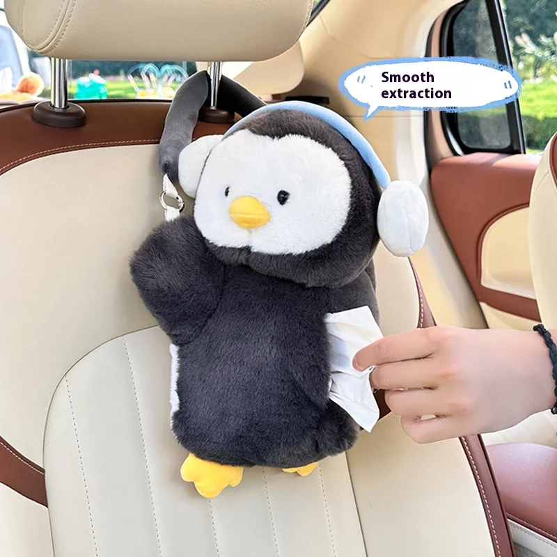 2025 New Party Plush Penguin Paper Towel Box Cute Cartoon Smoking Paper Towel Car Woman Seat Hanging Style - view 2