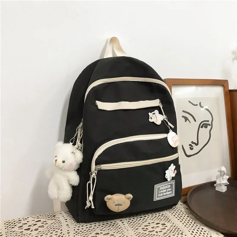 Sac à Dos d'École en Toile Solide pour Garçon et Fille, Grand Cartable Japonais Harajuku avec Fermeture Éclair