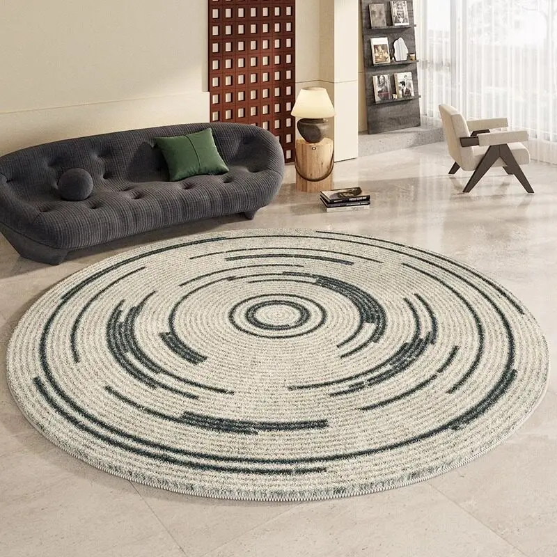 Round Rug Non Slip Soft Floor Mat Concentric Circle Block Print Decor Carpet for Living Room Study Lounge Indoor Home Decoration