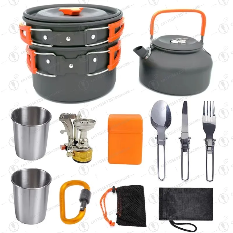

Outdoor aluminum cookware 10-piece set: folding portable, kitchen cooking accessories, special for camping, hot sale