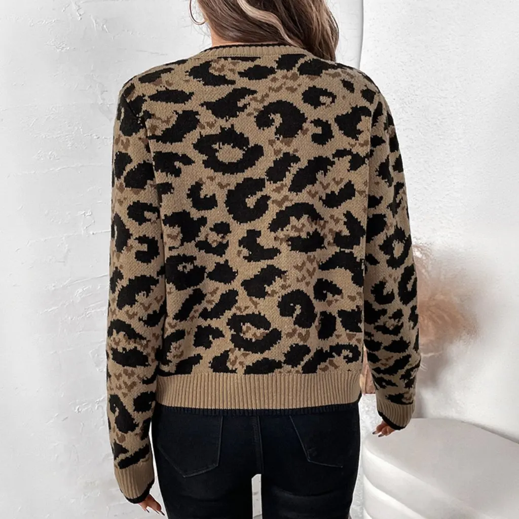 المرأة الخريف Crewneck سترة الدانتيل متابعة ليوبارد سترة نمط معطف التصميم الأوروبي الأمريكي