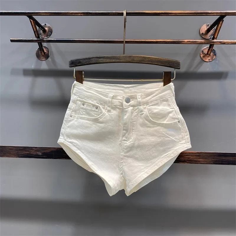 Women Denim Shorts Slim Fit Hip Wrap Washed Jeans Vintage High Waist Straight Trousers Sexy Y2k Streetwear Work Casual Beach