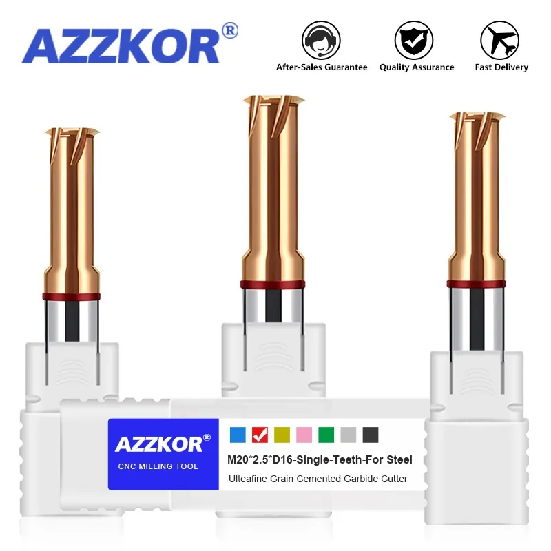 

AZZKOR HRC55 Single -Teeth Thread Milling Cutter Tungsten Steel Carbide Nano Coating High Hardness Endmills CNC Machining Tools