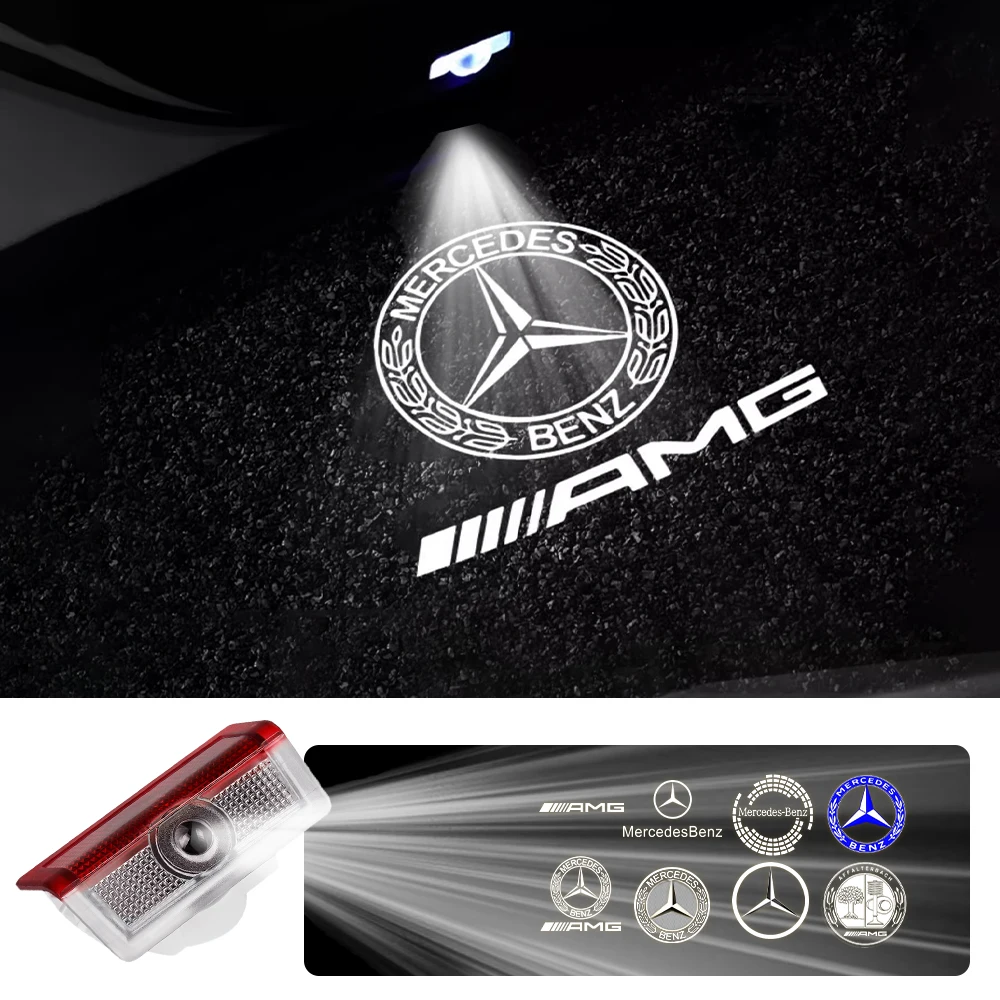 2PCS Car Styling HD Projector Lamp Car Badge Car Door Welcome Light For Mercedes Benz A/B/C/E/M Class GL GLE GLC GLA GLS C-coupe