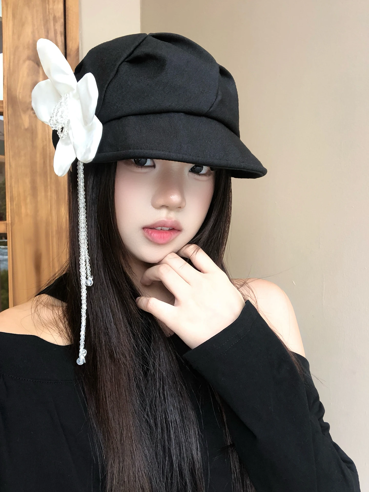 Retro Detachable Flower Decorated Beret Hat Women's Summer Fashion Versatile Atmosphere Cloud Painter Capsule Collection
