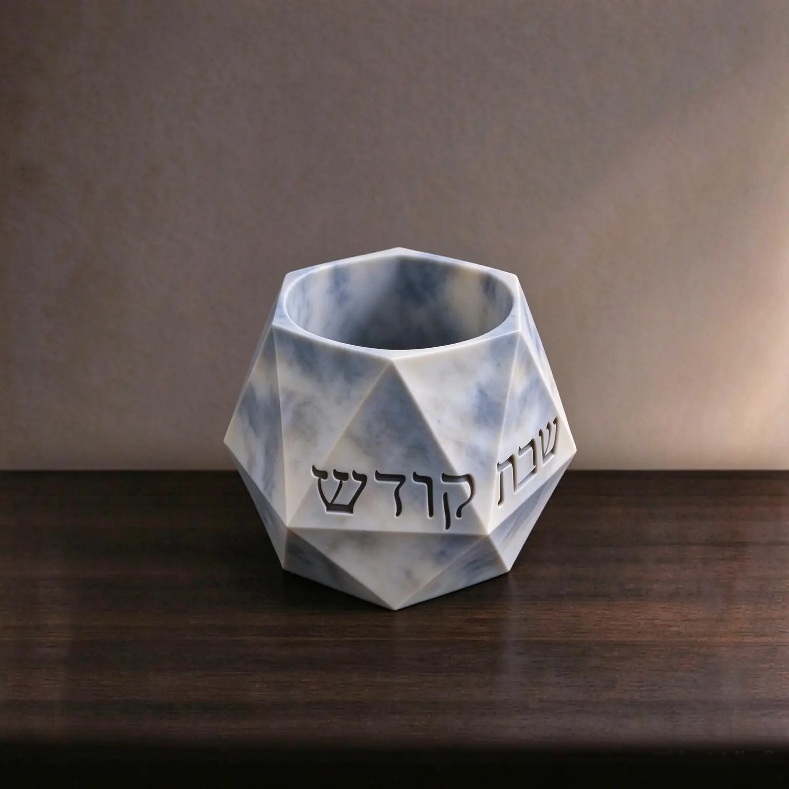 Silicone Mold of Multi-faceted Geometric Polygon Shabbat Shalom Candle Cup, Embossed Hebrew Text Candlestick Mould, Reusable Cas