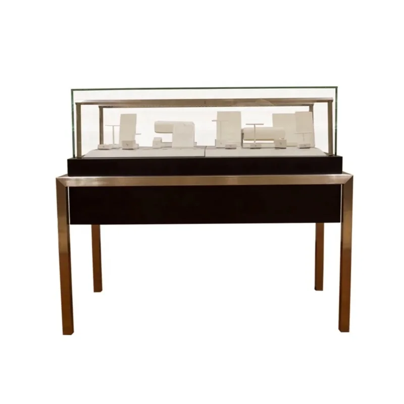 custom.Elegant Gold Stainless Steel Jewelry Counter White Jewelry Shop Fittings with Storage Drawers